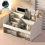 Desktop Storage Box Pen Holder Organizer with 6 Grids & Drawer for Office & Home
