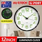 Glow In Dark Wall Clock Luminous Quartz Wooden Non Ticking Home Decor 12'' 30cm