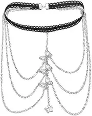 [Generic] Multi-Layered Butterfly Tassel Leg Chain Fashion Versatile Body Chain Exquisite Personalized Jewelry Accessories Craftsmanship Chains Gold Silver Women Leg for Chain,Thigh Gold Chain,Snake WOM