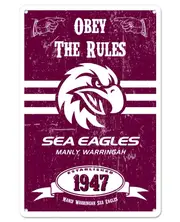 Manly Warringah Sea Eagles NRL Retro Tin Wall Sign Obey The Rules