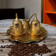 Traditional Turkish Coffee Set, Turkish Coffee Cups and Copper Coffee Pot