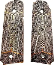 [warreplica] WWII US M1911 / 1911 .45 Full Size Pistol Wooden Grips – Celtic Cross Engraved Hardwood Reproduction Grip Panels for Colt, Kimber, Springfield, Rock Island – Vintage Style