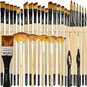 32 pcs Paint Brushes Set for Acrylic Painting,Watercolor,Oil，Inks，Gouache，Crafts, Brush Tip with Flat，Round, Angle，Filbert,Flat, Fan, Detail Brushes，Paint Brush Set for Artists and Beginners