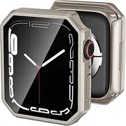 [Kedoushi] Rugged Case Compatible with Apple Watch Series 9 8 7 45mm with Tempered Glass Screen Protector, Rhombus-Shaped Hard PC Bumper Protective Cover for iWatch 45 mm Starlight