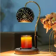 CULOTOL Candle Warmer Lamp, Dimmable Candle Warmer Lantern with Timer, Compatible with Candle Small & Large Jar Candles, Top Candle Lamp with 2 Light Bulbs (Black Starry Sky)