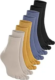 [Bencailor] 4 Pair Women Five Toe Socks Cotton Toe Socks Athletic Running Long Split Toe Women's Cotton Crew Ankle Socks