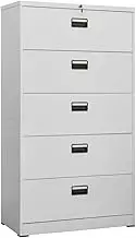 Metal Lateral File Cabinets with Lock, 5 Drawer Steel Filing Organization Storage Cabinet Home Office Steel Lateral File Cabinet, Assembly Required (Light Grey 90x46x164 cm)