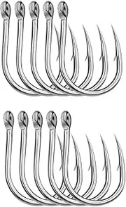 10 Pieces Stainless Steel Fishing Hooks, Strong Sharp Fish Hook with Barbs, 44LB-176LB Fishing Hooks, Extra Sharp Jig Fish Hook for Freshwater/Seawater