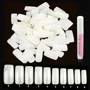 Beauties Factory 500 pcs Natural Full Nails Set with Nail Glue, Full Cover Nail Tips 10 Sizes Size 0-9 for Nail Salons DIY Extensions Design Manicure Kit