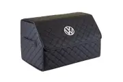 PU Leather Trunk Organizer for Volkswagen 45L – Foldable, White Logo Embroidery