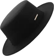 [Ipetboom] Woolen Flat Top Hat Hats for Men Fedora Hat Men Wide Brim Hats for Women Hat for Women Chairman Mao Hat Wide Brim Fedora Hat Retro Short Brim Cap Formal Hat Black Polyester