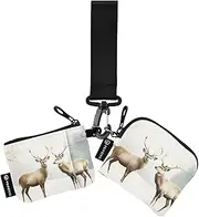 [XYMZR] Mini Zip Around Wristlet keychain Wallet Winter Elks Snow Landscape for Women Personalized Pattern Detachable Dual Pouch Wristlet Portable Wallet Phone Coin Purse, Multi-colored, One Size