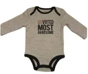 Carters Boys Long Sleeve Bodysuit One Piece Size 6M Gray Voted Most Handsome