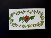 Vintage Unused Tasha Tudor Xmas Greeting Card Mistletoe Bordered Holly Leaves