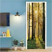 Door Stickers Forest in Sunlight Door Stickers Wallpaper Spring Woods Sticker Mural Natural Trees Green Grass Decals(A,77x200cm)