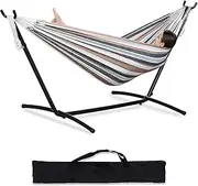 Adjustable Hammock Stand Portable Double Hammock with Space Saving Steel Stand 450 lbs Capacity, 2 Person Heavy Duty Standing Hammock for Camping Beach Patio Garden Yard Outdoor & Carrying Bag(Coffee)