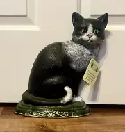 Wright Studios Vintage Black Cat Door Stop 12" Cast Iron Hand Painted