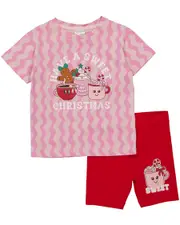 Toddler Girls Christmas Tee And Bike Short Set
