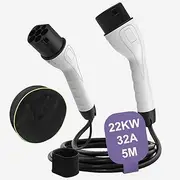 22kW 32A Type 2 EV Charging Cable, 5M Portable, 480V, 3 Phase, IP55, for IEC62196-2 EVs & Plug-in Hybrid Mennekes Tesla/MG/BYD, With Free Storage Bag