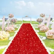 Red Wedding Aisle Runner Outdoor 4FTx15FT Glittery Carpet Runner for Party Br...