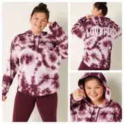 VS VICTORIAS SECRET PINK VARSITY PULLOVER HOODIE TEE SWEATER TOP TIE DYE L