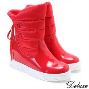 【Deluxe】拼接材質輕柔保暖時尚厚底太空靴(紅-黑)-890-8