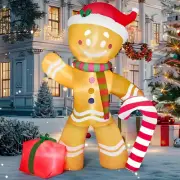 8 FT Christmas Inflatable Gingerbread Man with Candy Cane, Blow up Inflatable Ya