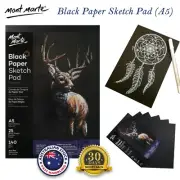 Mont Marte Black Paper Sketch Pad A5 25 Sheet 140gsm Heavyweight Drawing Papers