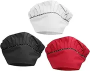[GLSTOY] Chef Hat for Men and Women 3pcs Set Classic Chef Working Hat Breathable Cotton Material Suitable for Kitchen and Restaurant