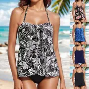 2023 New Swimwear Split Women's Printing Square Corner Tankini Swimwear