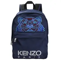 在飛比找Yahoo奇摩購物中心優惠-KENZO 電繡老虎圖案LOGO帆布拉鍊後背包(深藍 大)