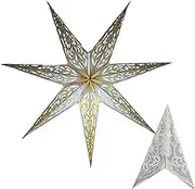 7-Pointed Paper Star Lantern Lampshade Light Shade - Large 60cm Hanging Decoration for Christmas, Wedding, Home, Birthday Party (Glitter Grey, Beige)