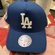 Los Angeles Dodgers Hat Mitchell & Ness Hurdle Pro Pinch Snapback Blue Mesh Cap