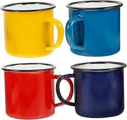 VICASKY 4Pcs Vintage Enamel Camping Mugs Portable Drinking Cups for Outdoor Picnic Travel Durable Water Mugs for Coffee Tea Juice Peacock