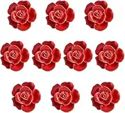 Agile-Shop 10 Pcs Ceramic Vintage Floral Rose Flower Door Knobs Handle Drawer Kitchen + Screws (Red)