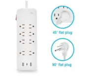 3Ft 8-Outlet All In One Surge Protector 2USB-A+1USB-C,14AWG/3, 15A, 2450J White