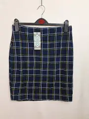 Boohoo Ladies size 16 check pattern Navy mini skirt Elastic Waist New
