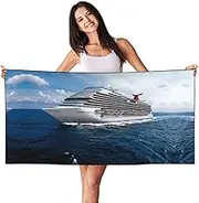 SAAKE Cruise Ship Print Bath Towels Soft Skin Velvet Beach Towel Oversized Adults Quick Dry Lightweight