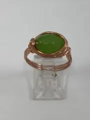 Handmade ~ Copper Wire Wrap ~ Green Glass Bead Ring ~ Size 8 #153