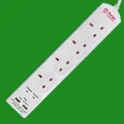 1x 4 Gang Surge Protected Extension Lead, Dual USB Ports & Neon Light, 2m Cable