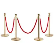VEVOR Stanchion Post with Velvet Rope, 4-Pack Crowd Control Stanchion with 3PCS