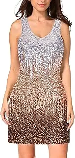 [MANER] Women's Sequin Dress Sparkly Glitter V-Neck Sleeveless Party Dress Club Cocktail Tank Dress