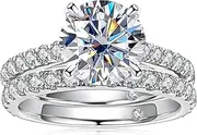 [AnuClub] （Total 4.14ct 3CT Center Moissanite Engagement Rings Wedding Band D Color VVS1 Round Cut 925 Sterling Silver Bridal Sets for Women