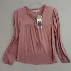 Berkley Jensen Womens Long Sleeve Smocked Woven Top Size M Mauve Purple Boho NWT