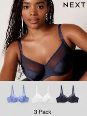 White/Navy Blue/Soft Blue DD+ Non Pad Full Cup Bras 3 Pack with Side Support (701899) | $84