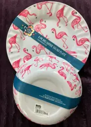 Melamine - 4 Pack each - Salad Plates & Bows Flamingo Summer Print