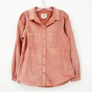 American Eagle Womens Button Up Shacket Size S Dusty Rose Pink Corduroy Casual