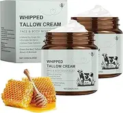 2 Pack Grass Fed Whipped Beef Tallow Moisturizer & Honey Balm – Natural Face & Body Cream for Dry, Sensitive Skin, All-in-One Hydrating Skincare with Grass-Fed Beef Tallow & Raw Honey