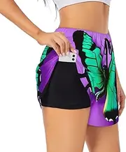 [GaxfjRu] Purple Cute Butterfly Print Print Women's Running Shorts High Waisted Running Shorts Pocket Sporty Gym Elastic Short
