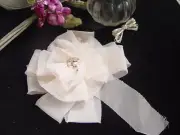 PINK CHIFFON FASCINATOR / CORSAGE BROOCH - diamontes
